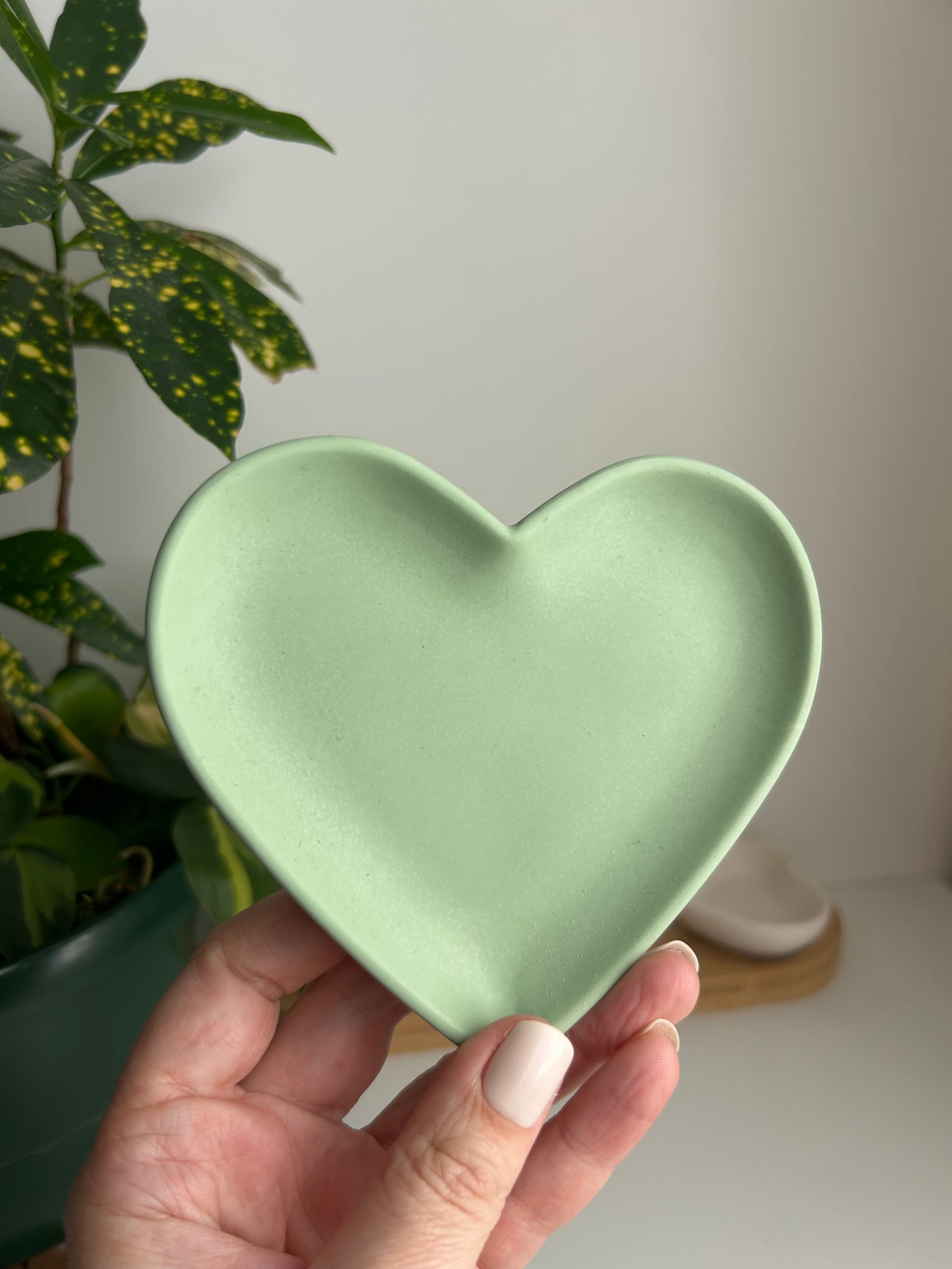 Sage Green heart shaped trinket dish