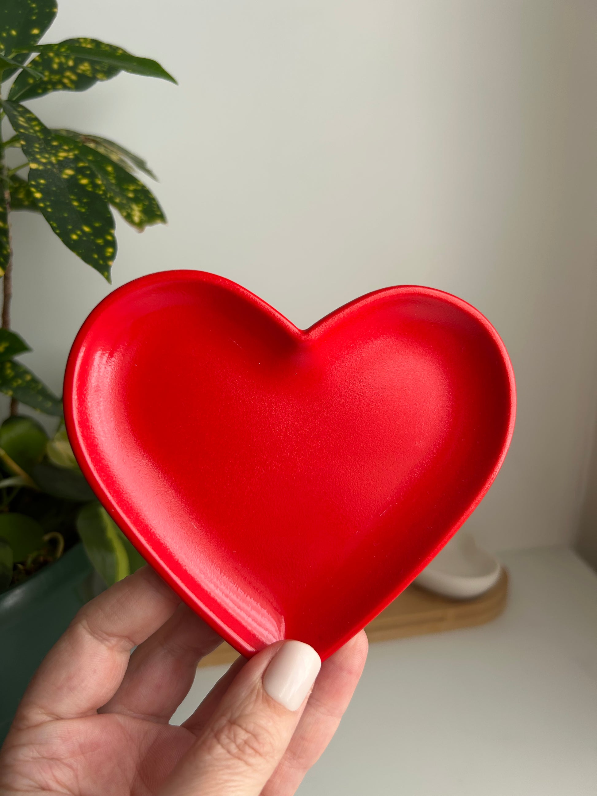 Red heart shaped trinket dish